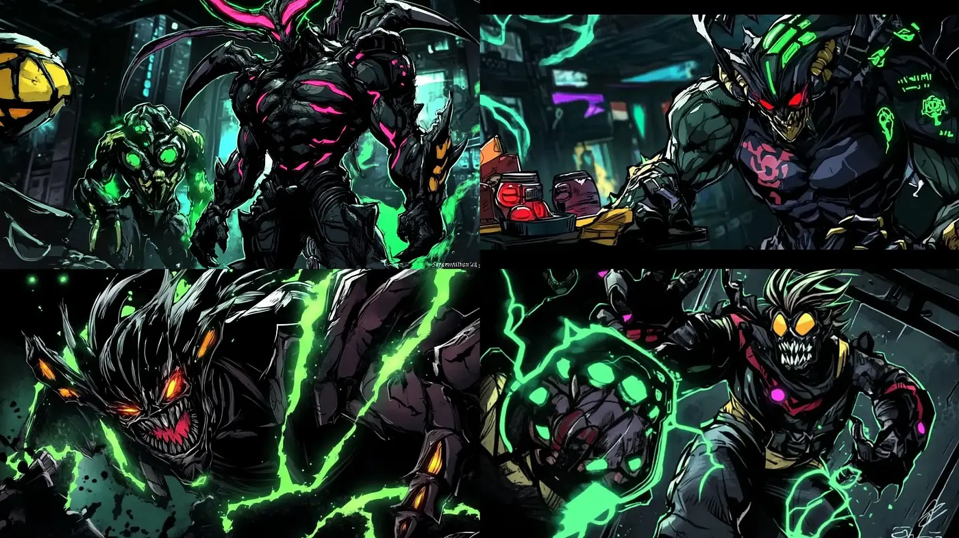 Neon Dystopian Frenzy: A Fusion of Cyberpunk and Comic Art - Midjourney sref style