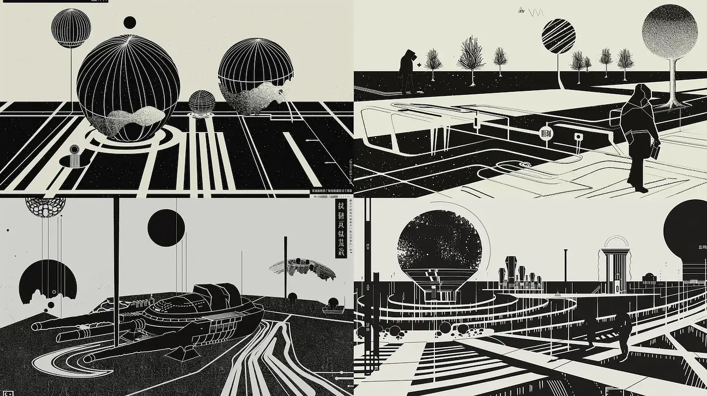 Futuristic Minimalism with a Retro Aesthetic - Midjourney sref style