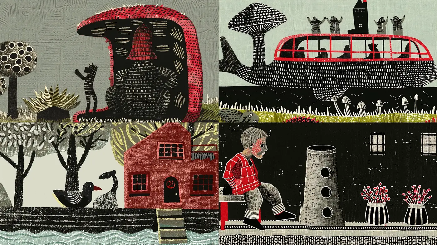Monochromatic Textured Storybook Tapestry - Midjourney sref style