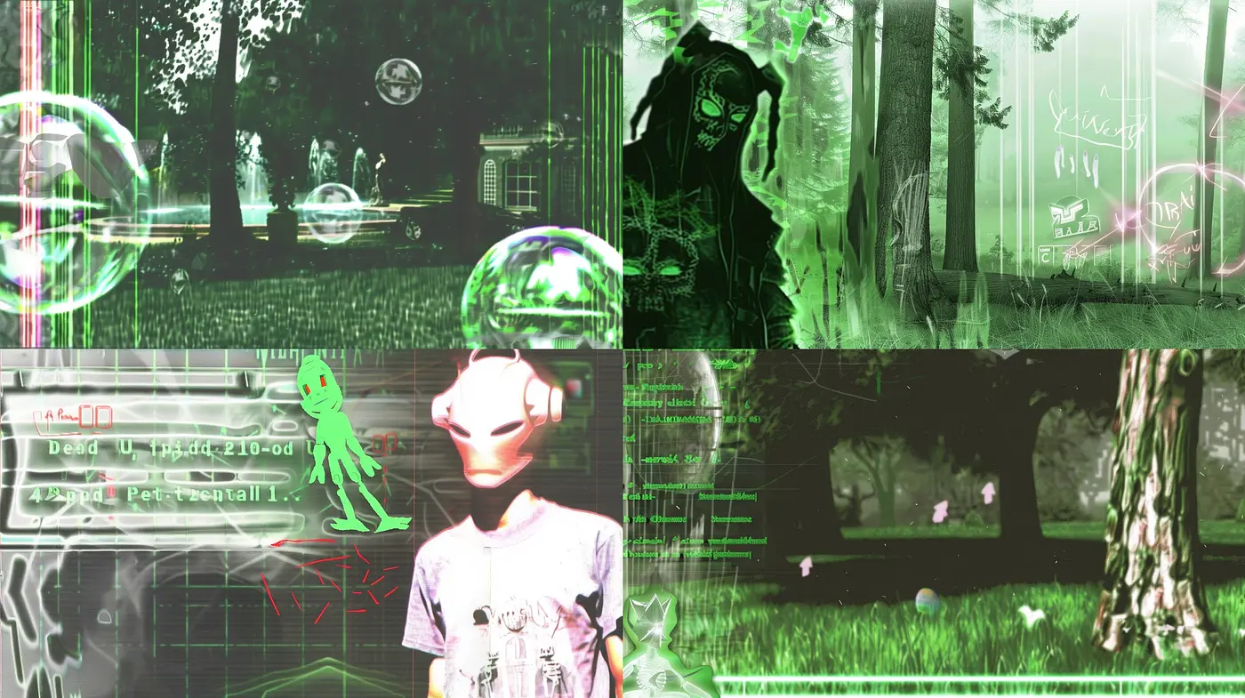 Cybernetic Forest Dreamscape: A Melange of Glitch Art and Nature - Midjourney sref style