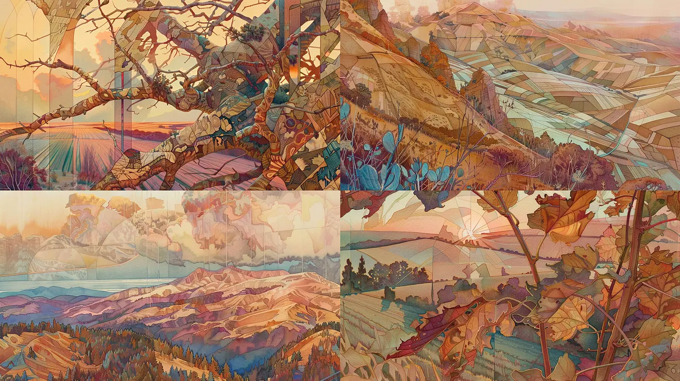 Serene Pastel Vista: An Homage to Tranquil Landscapes in Soft-Hued Illustrative Style - Midjourney sref style
