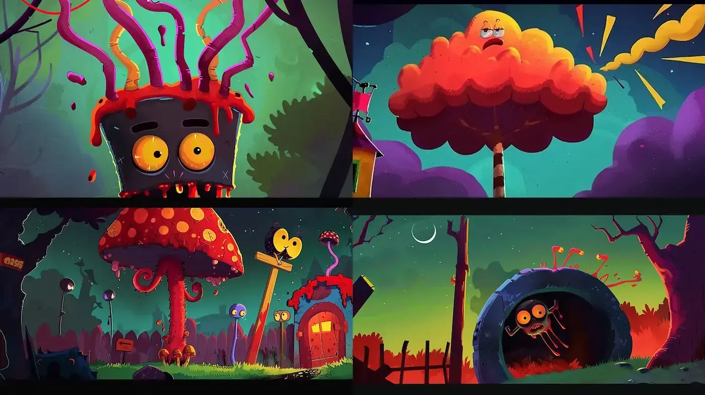 Whimsical and Playful Cartoonish Aesthetic with a Surreal Twist - Midjourney sref style