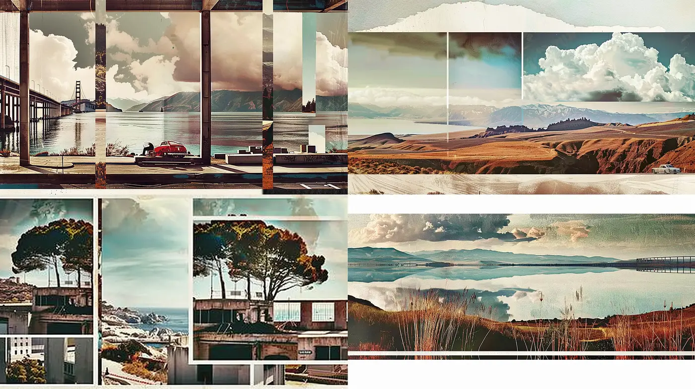 Contemplative Landscape Montage with Sepia Overtones - Midjourney sref style