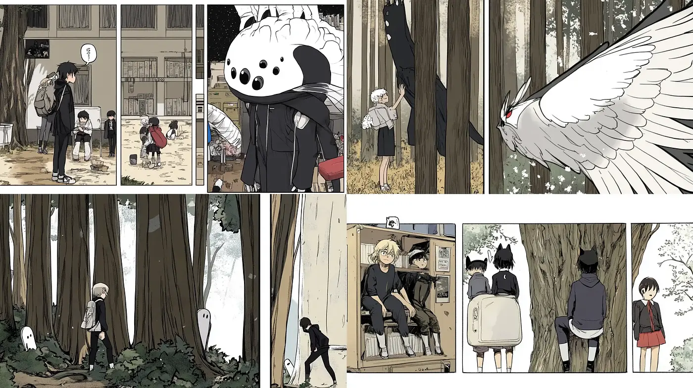 Harmonious Monochromatic Naturalism with a Manga Essence - Midjourney sref style