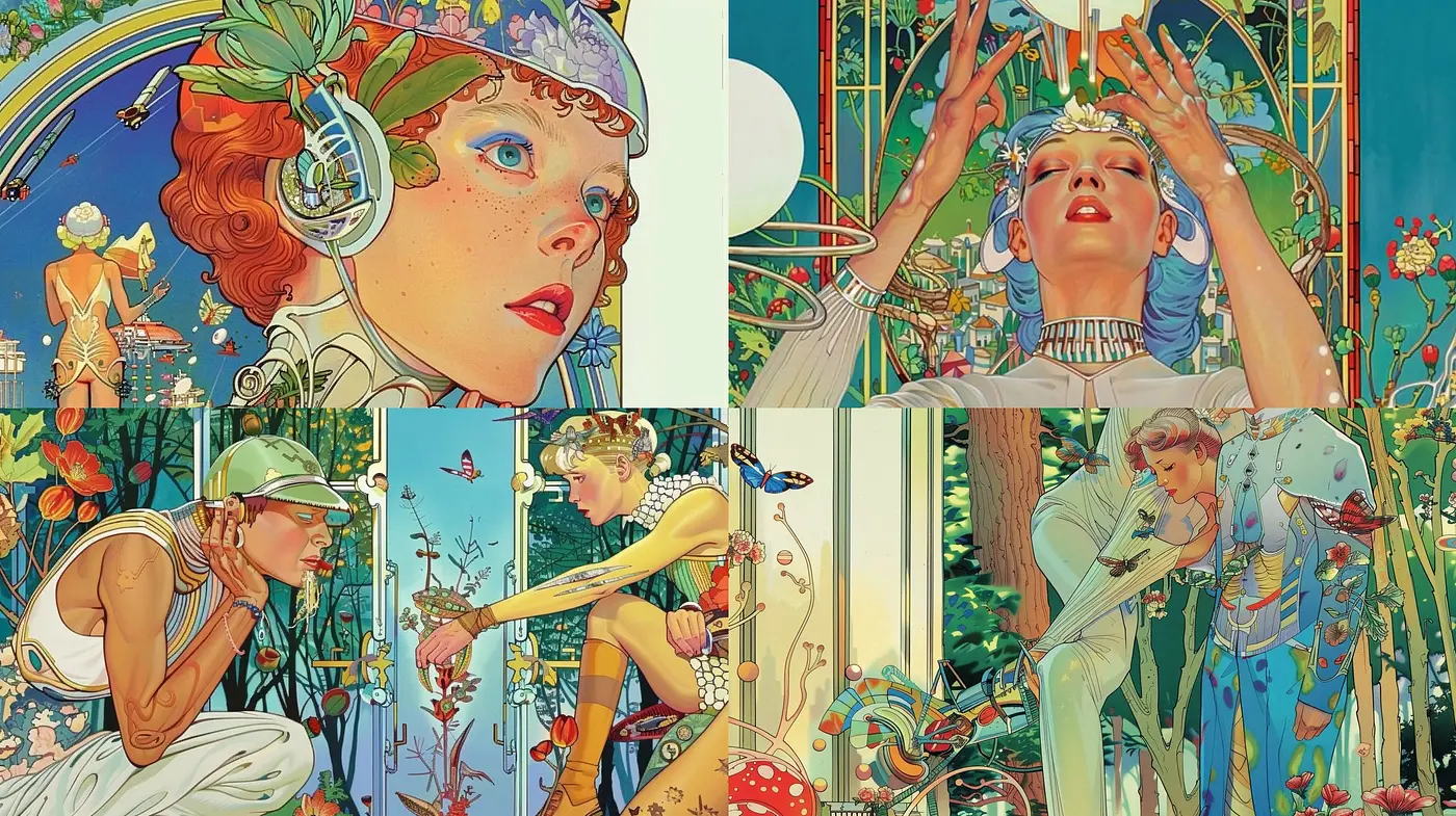 Ethereal Nature-Inspired Art Nouveau Fusion with a Fantastical Twist - Midjourney sref style