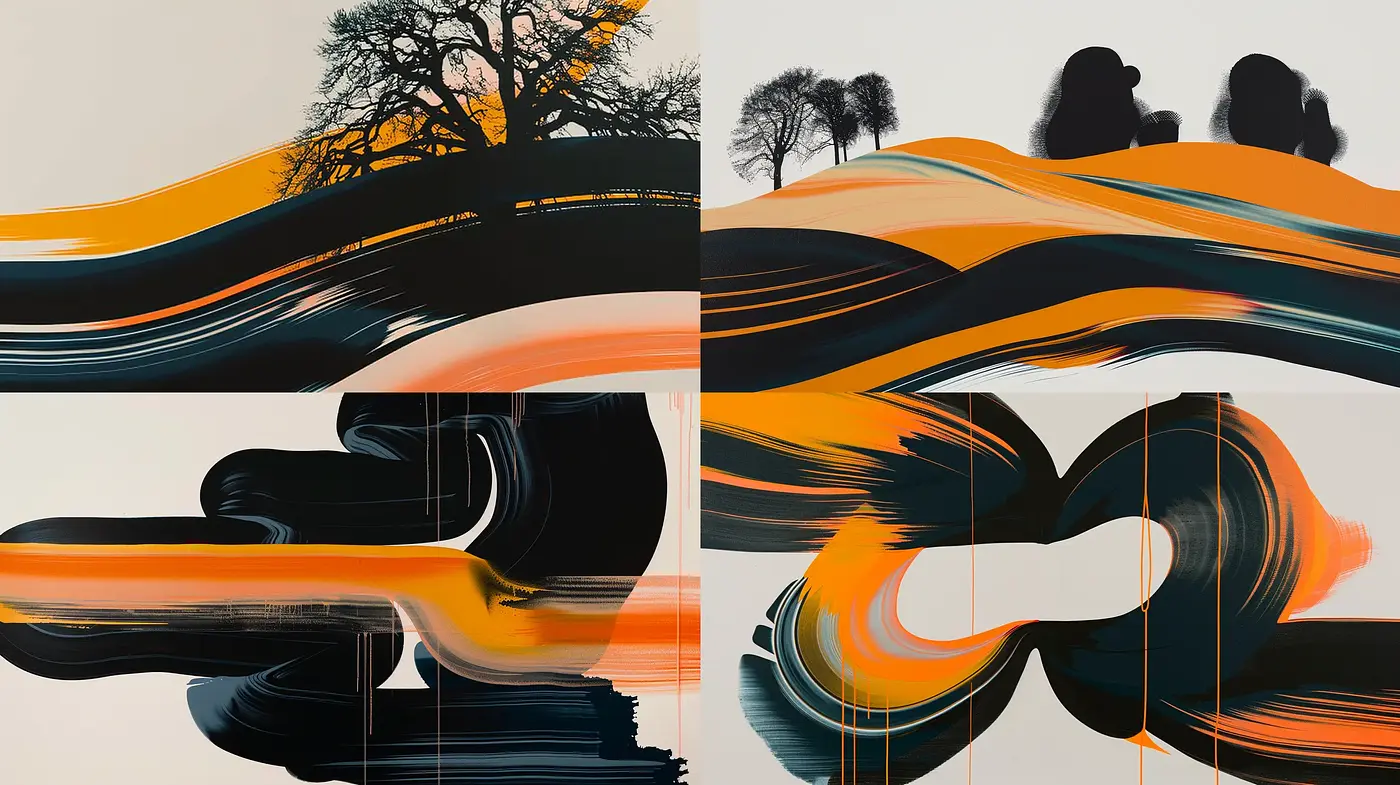 Sweeping Silhouette Horizons: A Study in Fluid Abstract Landscapes - Midjourney sref style