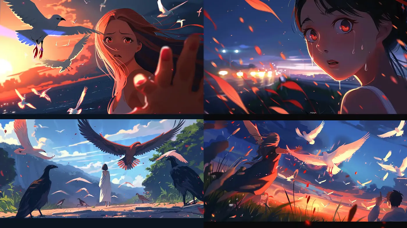 Cinematic Dusk in Dynamic Anime Style - Midjourney sref style