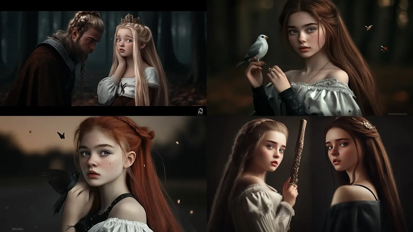 Ethereal Renaissance-Inspired Portraits with a Moody Forest Backdrop - Midjourney sref style
