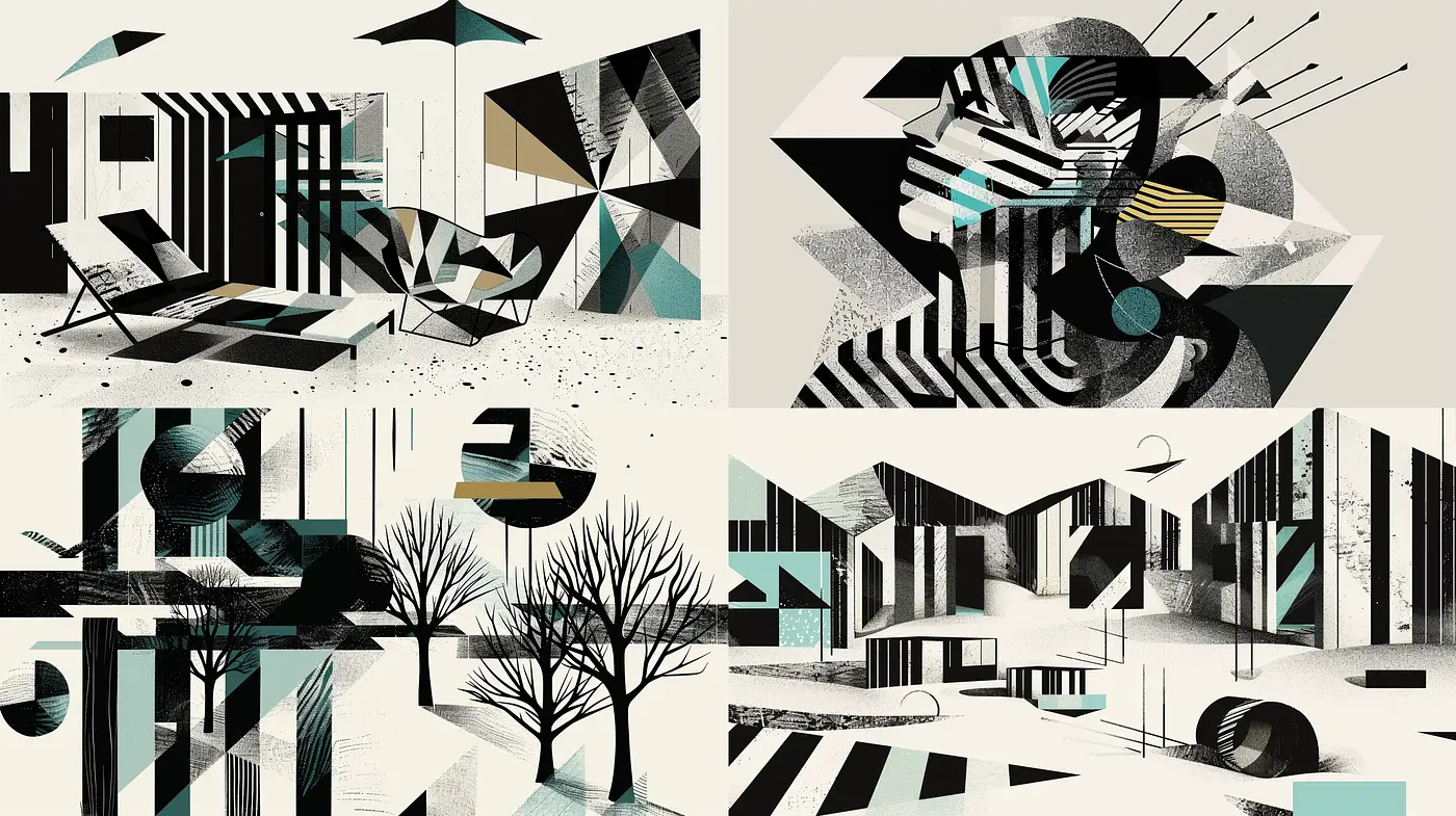 Abstract Geometric Fusion with a Retro Monochromatic Twist - Midjourney sref style