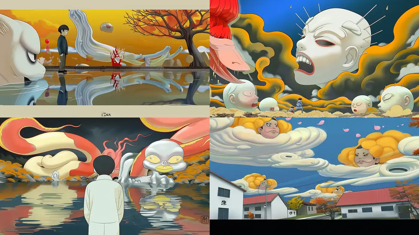 Surreal Dreamscape with Evocative Elements and Vibrant Colors - Midjourney sref style