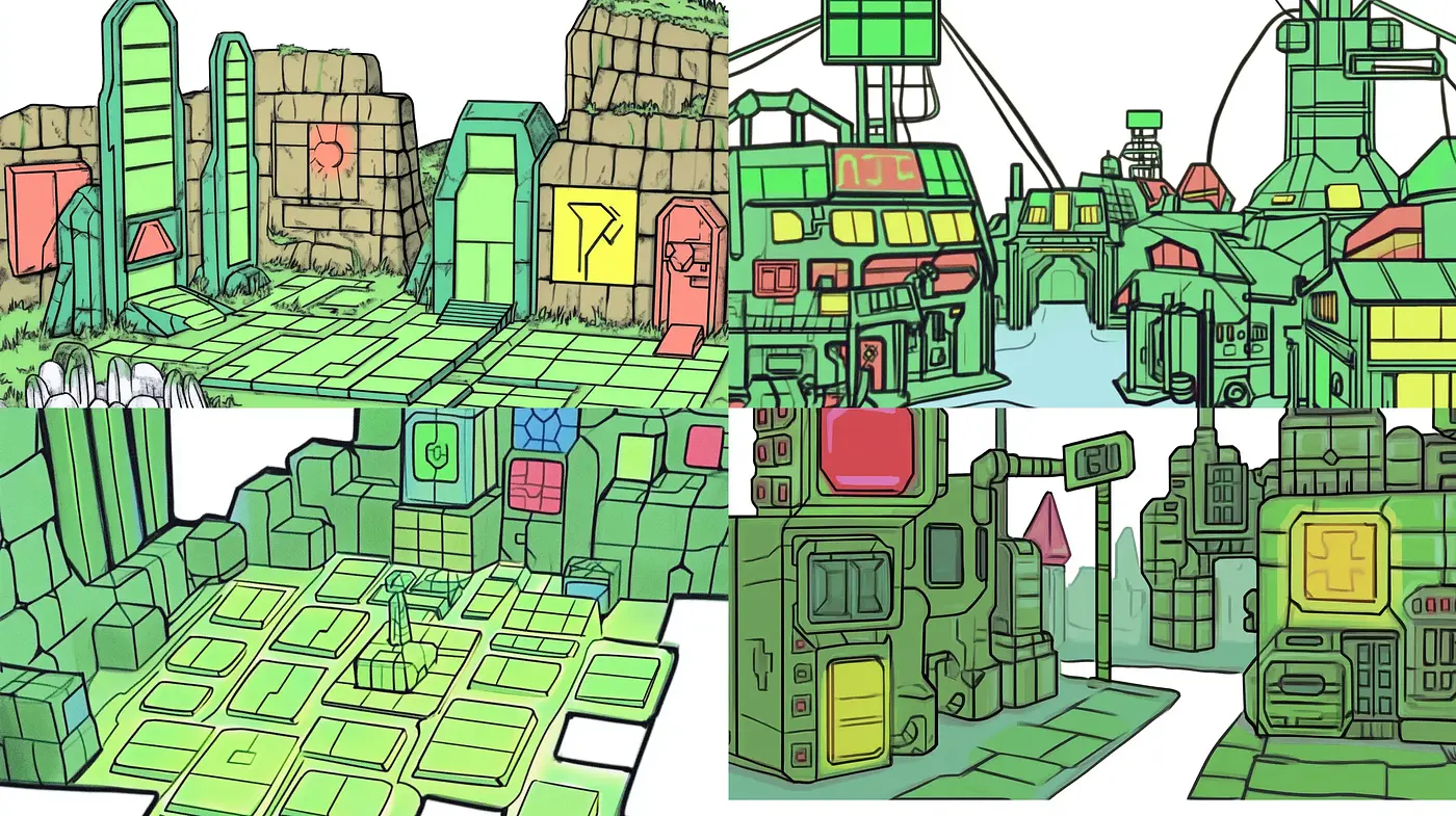 Futuristic Neon-Linearity: A Vivid Dystopian Landscape - Midjourney sref style