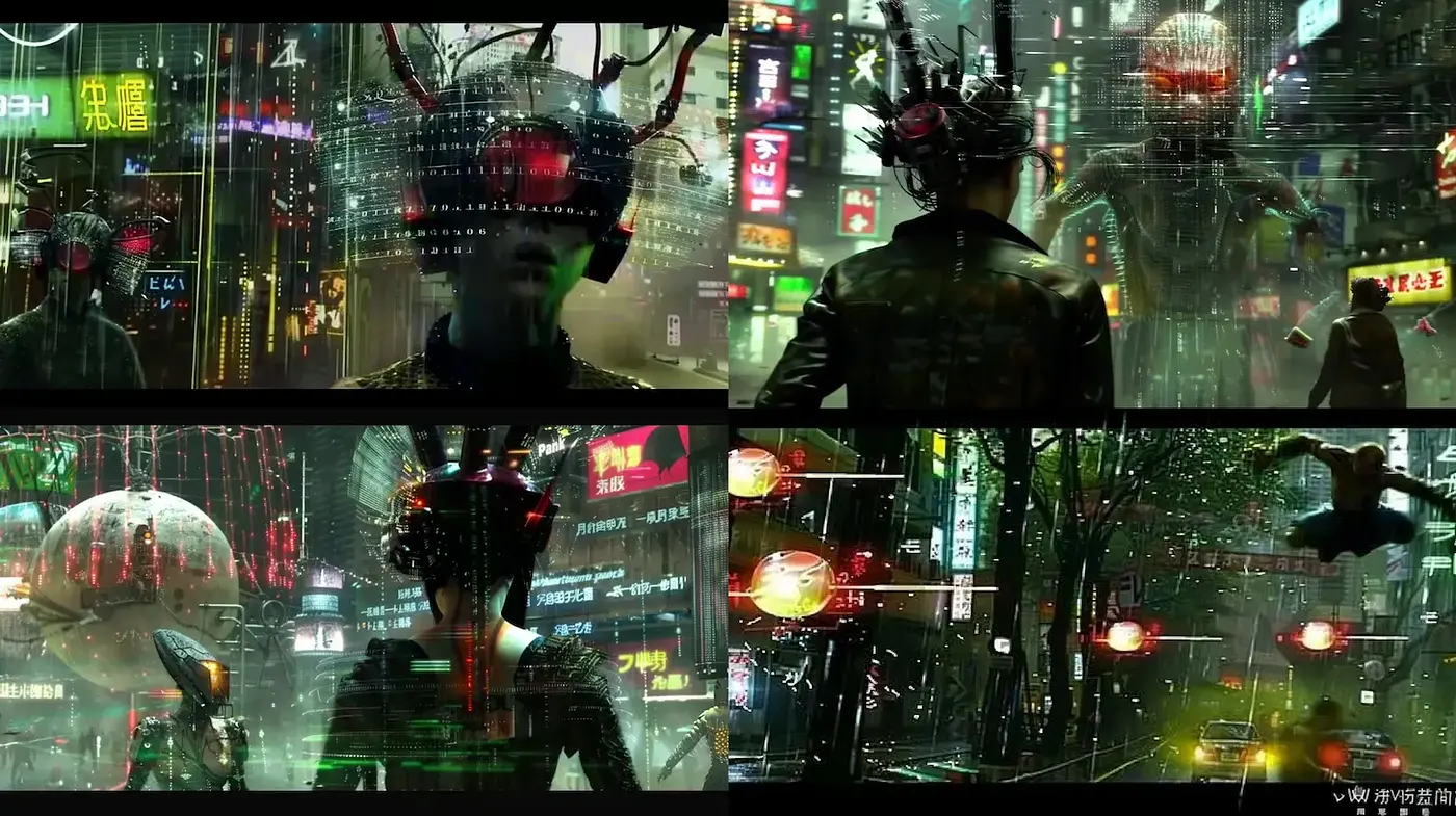 Futuristic cyberpunk cityscapes with a mix of technology and organic elements - Midjourney sref style