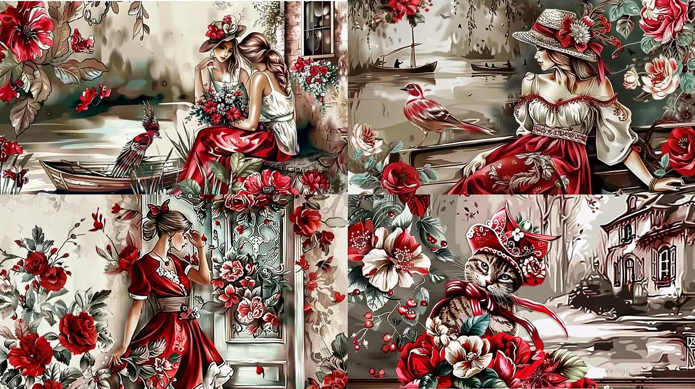 Elegance in Bloom: A Rosy Sepia-Toned Dreamscape - Midjourney sref style
