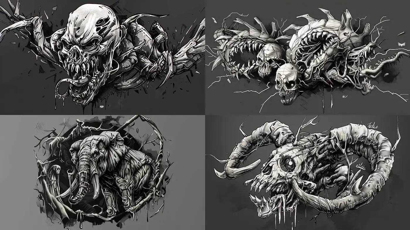 Gritty Monochrome Illustrations with A Touch of Surrealism - Midjourney sref style