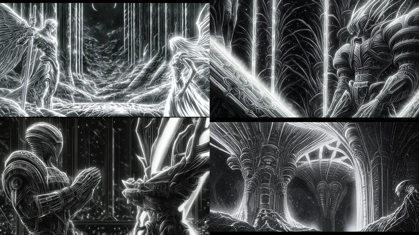 Monochromatic Dreamscape of Enigmatic Patterns - Midjourney sref style