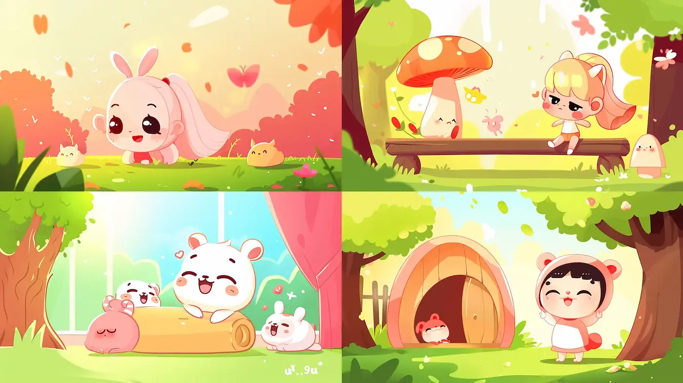 Playful and Whimsical Cartoon Aesthetic with a Soft Color Palette - Midjourney sref style