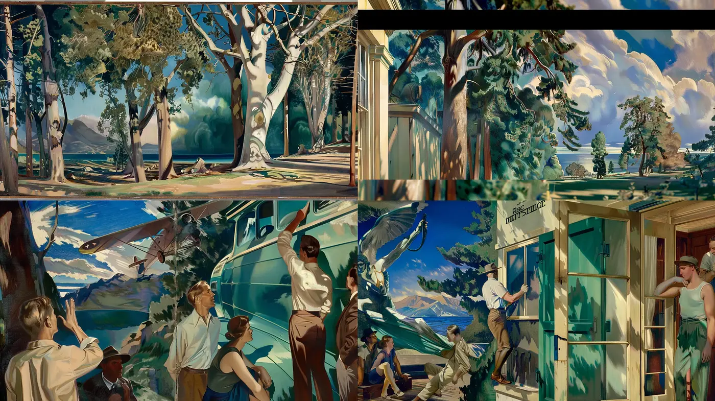 Consistent Vibrant Nostalgia: A Painterly Homage to Mid-20th Century Illustrative Art - Midjourney sref style