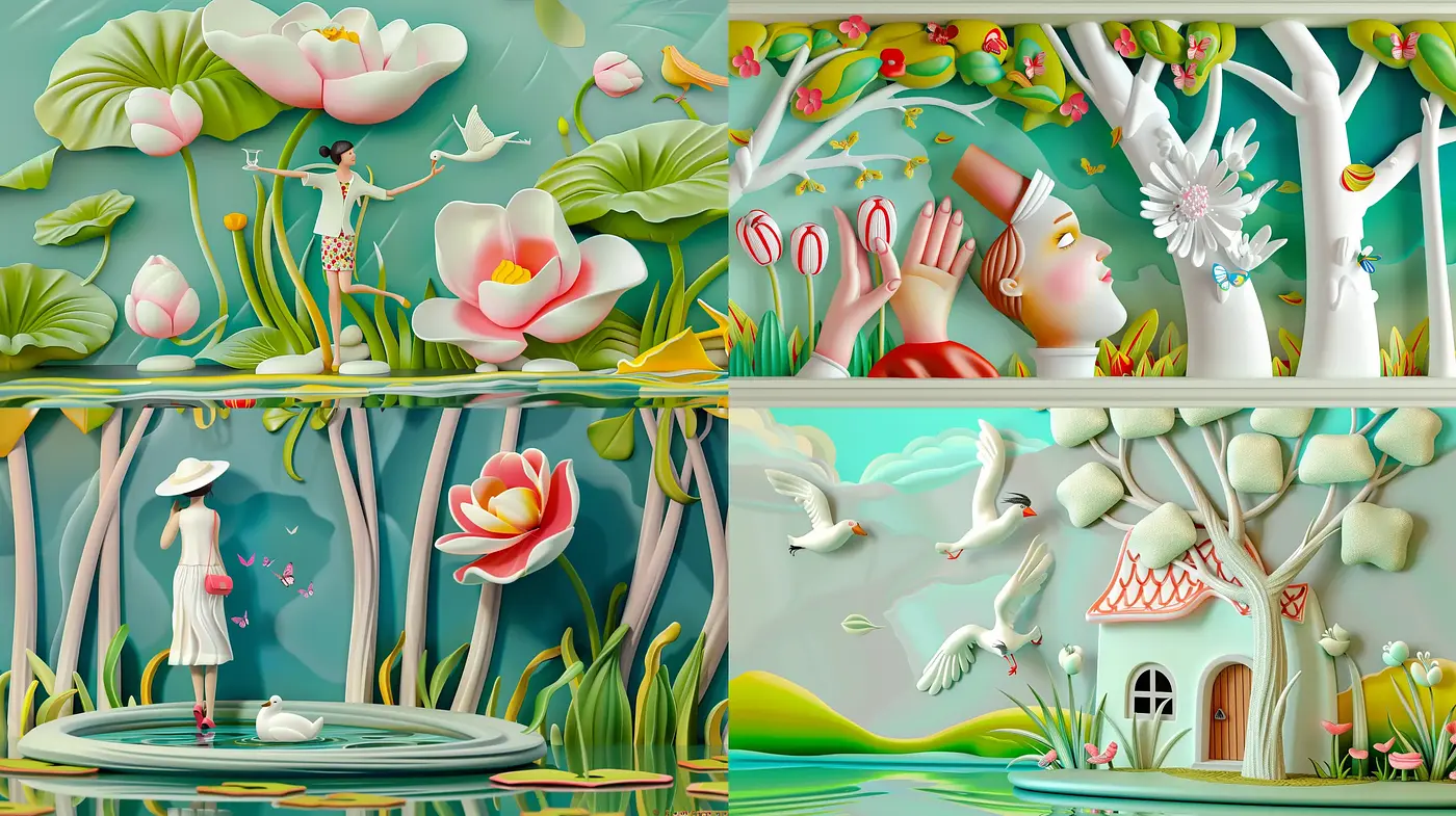 Surreal Pastoral Dreamscapes in Vivid Storybook Hues - Midjourney sref style