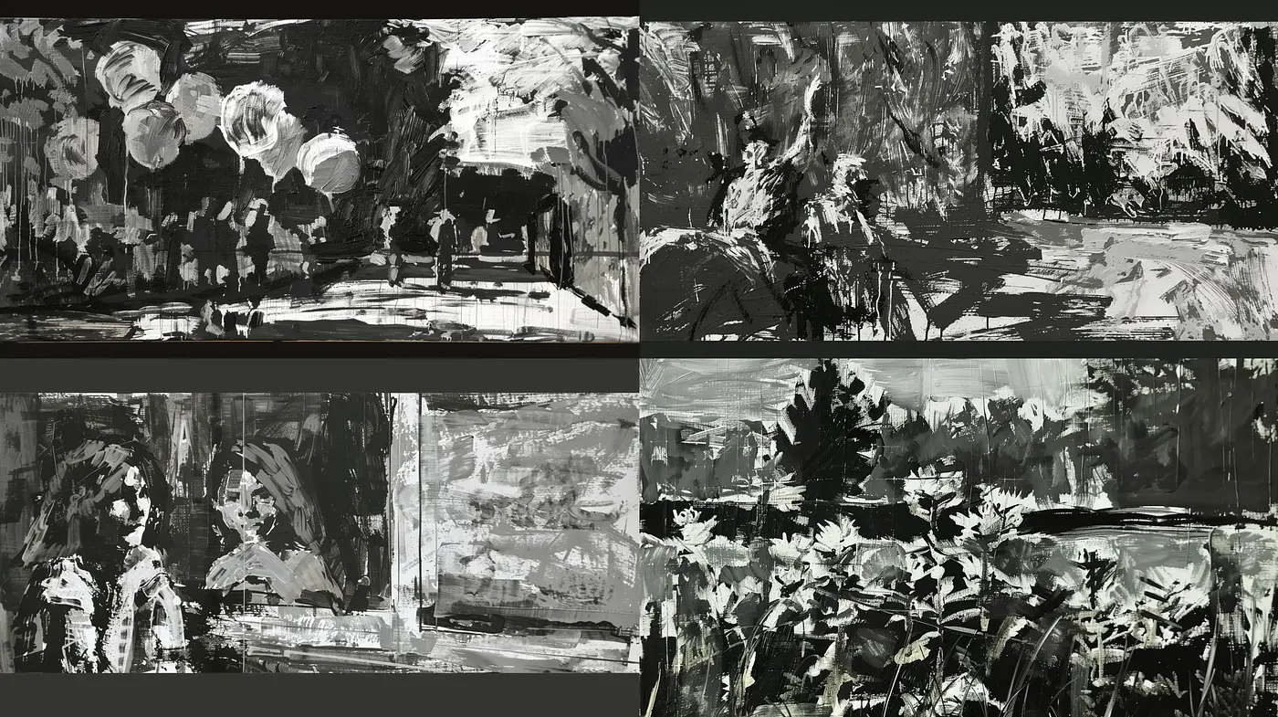 Monochromatic Brushstroke Harmony - Midjourney sref style