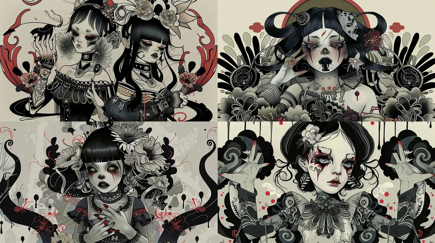 Gothic Elegance with Noir Influence and Surreal Undertones - Midjourney sref style
