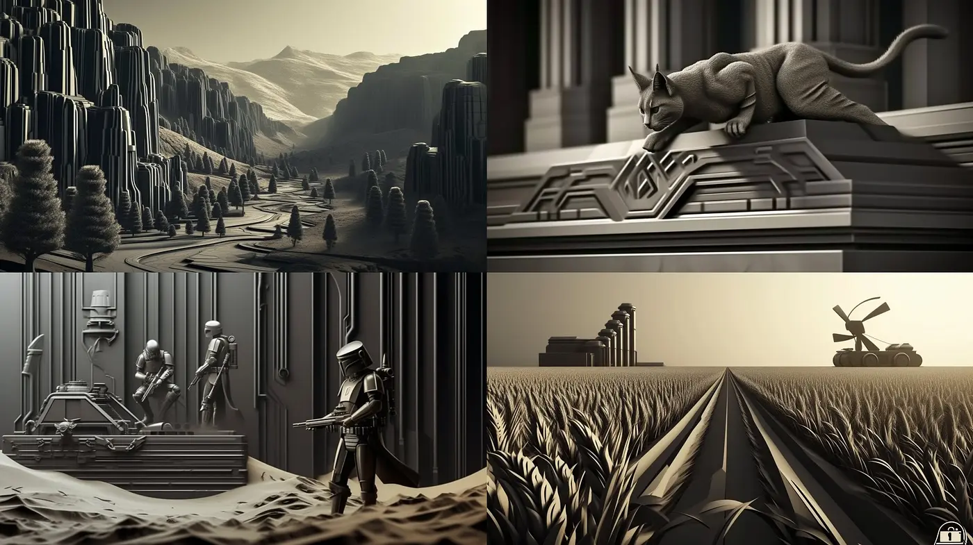Monochromatic Futurescape: A Study in Sepia Tones and Stylized Realism - Midjourney sref style