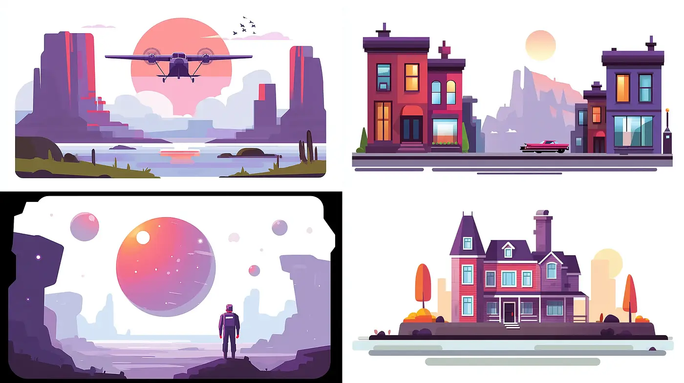 Whimsical and Enigmatic Landscape with Retro-Futuristic Accents - Midjourney sref style