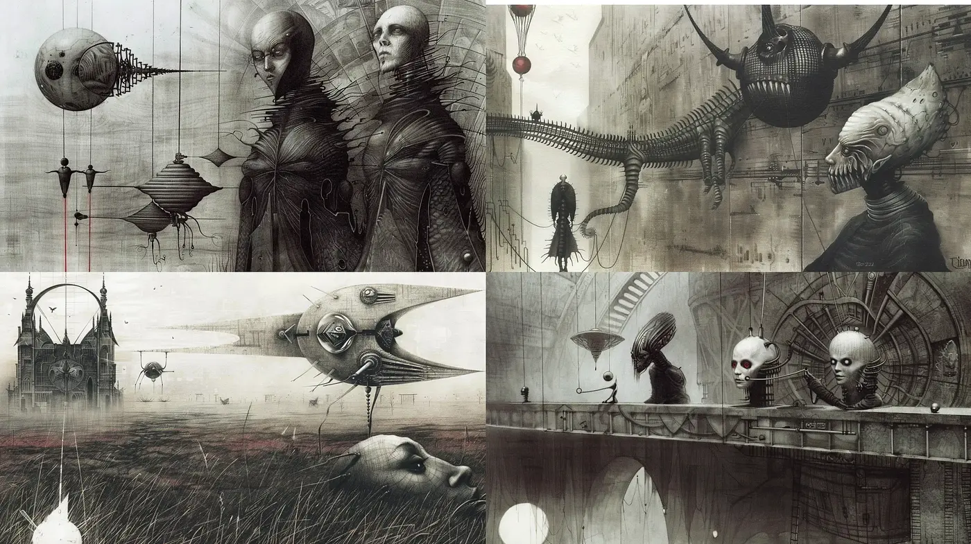 Surreal Dystopian Dreamscape Interpretations - Midjourney sref style