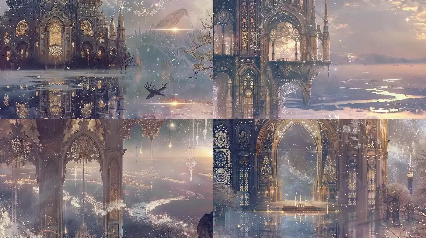 Enchanting Fantastical Architecture with Ethereal Vibes - Midjourney sref style
