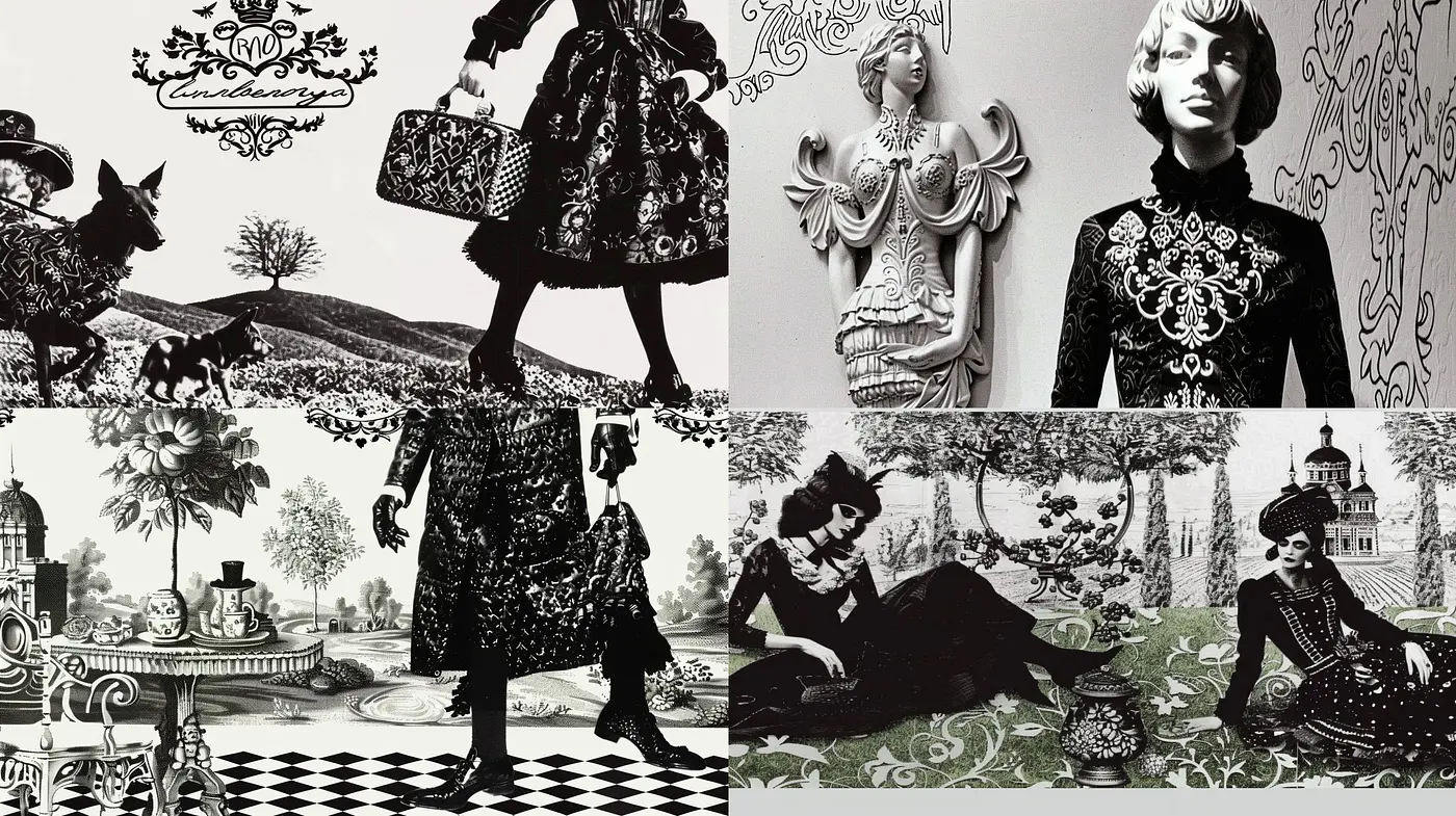 Monochromatic Nostalgia: A Tale of Vintage Patterns and Textural Contrasts - Midjourney sref style