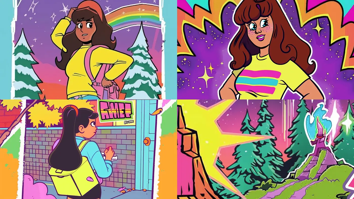 Retro Chromatic Dreamscape: A Synthesis of Vibrant Nostalgia - Midjourney sref style