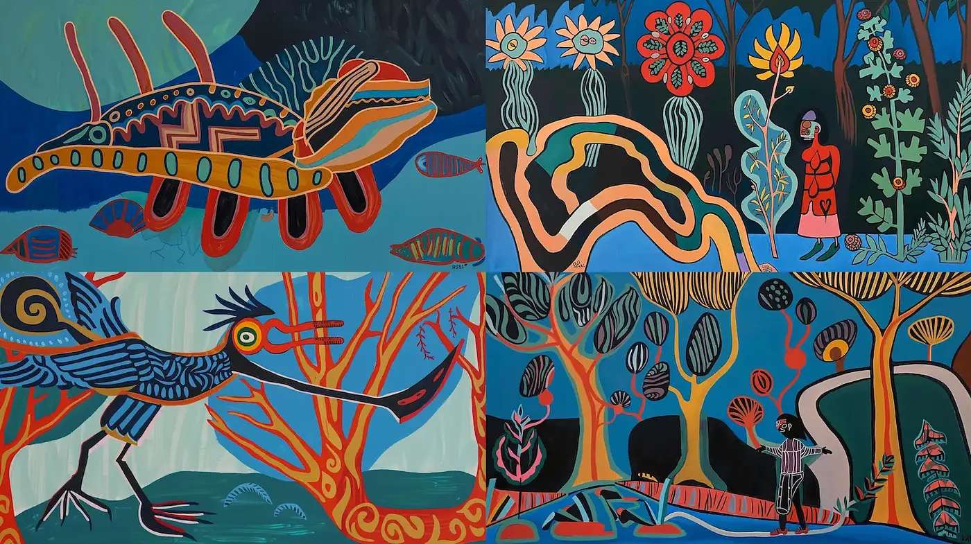 Vibrant Folk Art with Playful Imagery and Bold Colors - Midjourney sref style