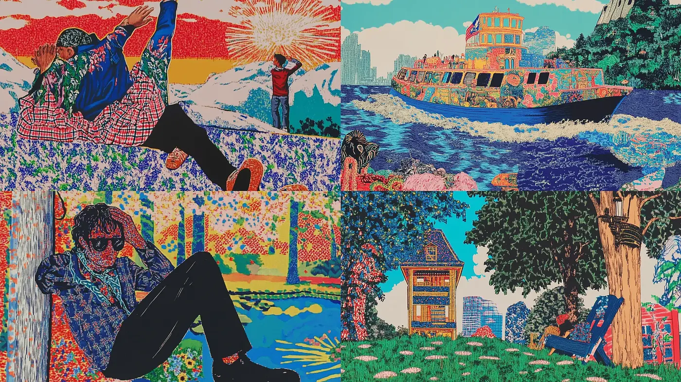 Pastiche of Vivid Expressionism and Pop Art Fusion - Midjourney sref style
