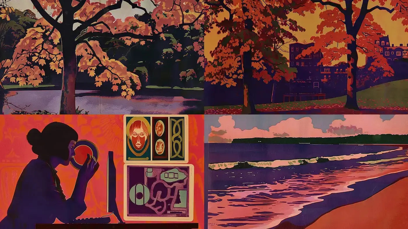 Autumnal Noir Art with Expressionistic Influences and Retro Appeal - Midjourney sref style
