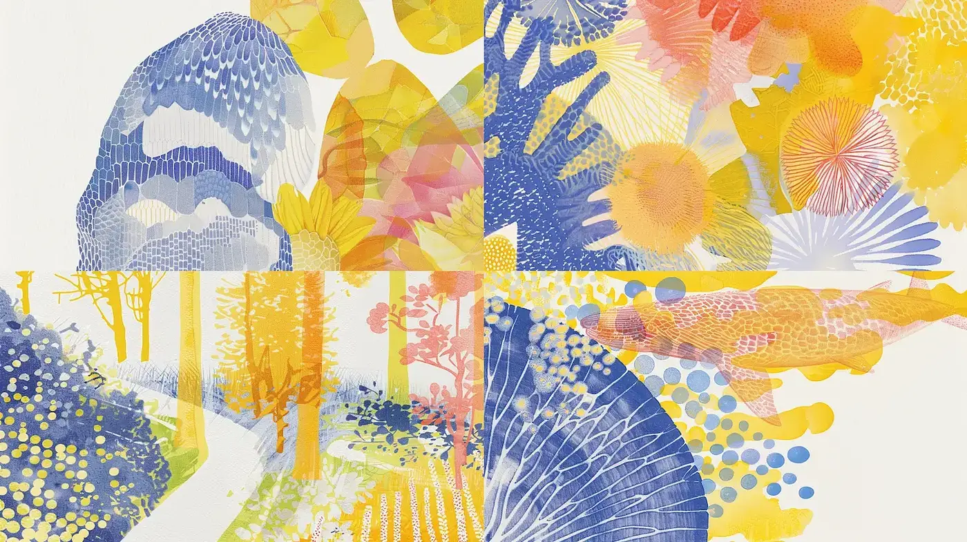 Abstract Watercolor Floral Composition with a Playful, Light Atmosphere - Midjourney sref style
