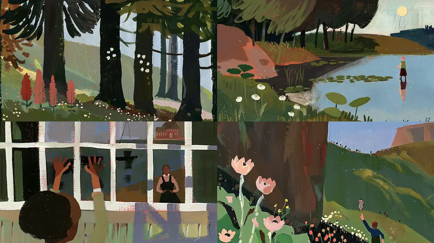 Whimsical and Serene Nature-inspired Illustrations - Midjourney sref style