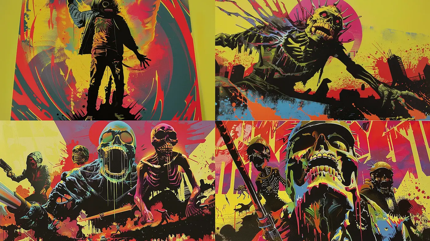 Vibrant Apocalypse: A Fusion of Graphic Novel Flair and Energetic Horror - Midjourney sref style