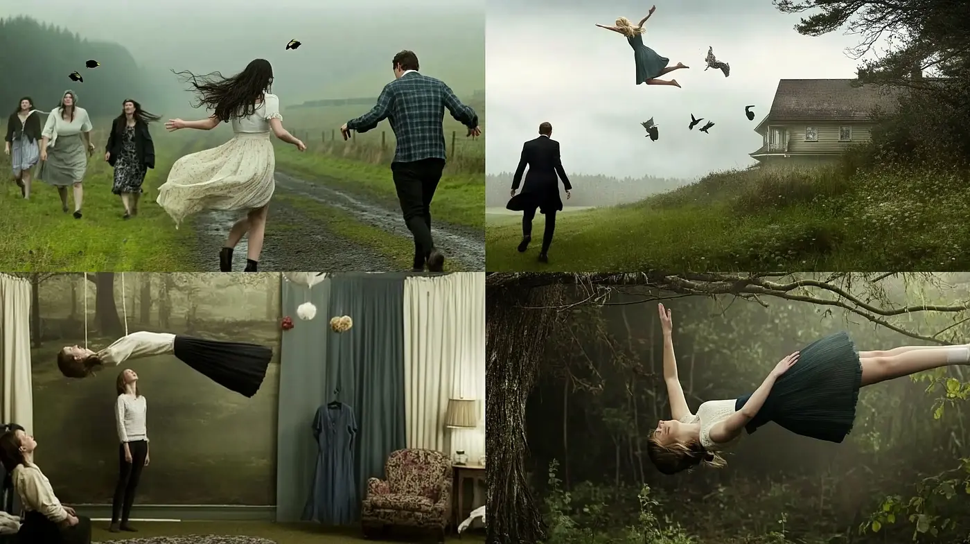 Ethereal Levitation in a Surreal World with Muted Tones - Midjourney sref style