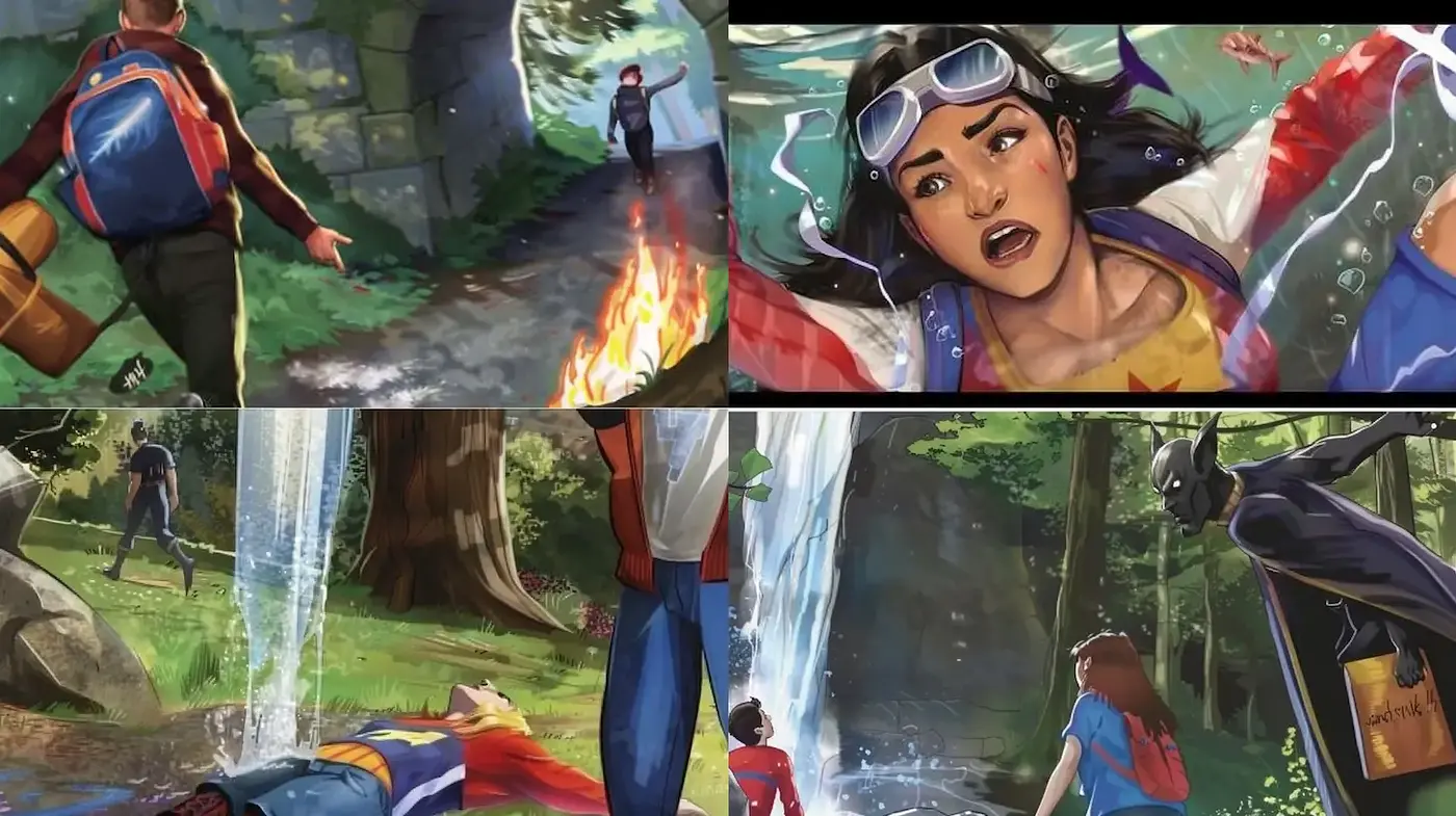 Dynamic narrative with bold colors and illustrative storytelling - Midjourney sref style