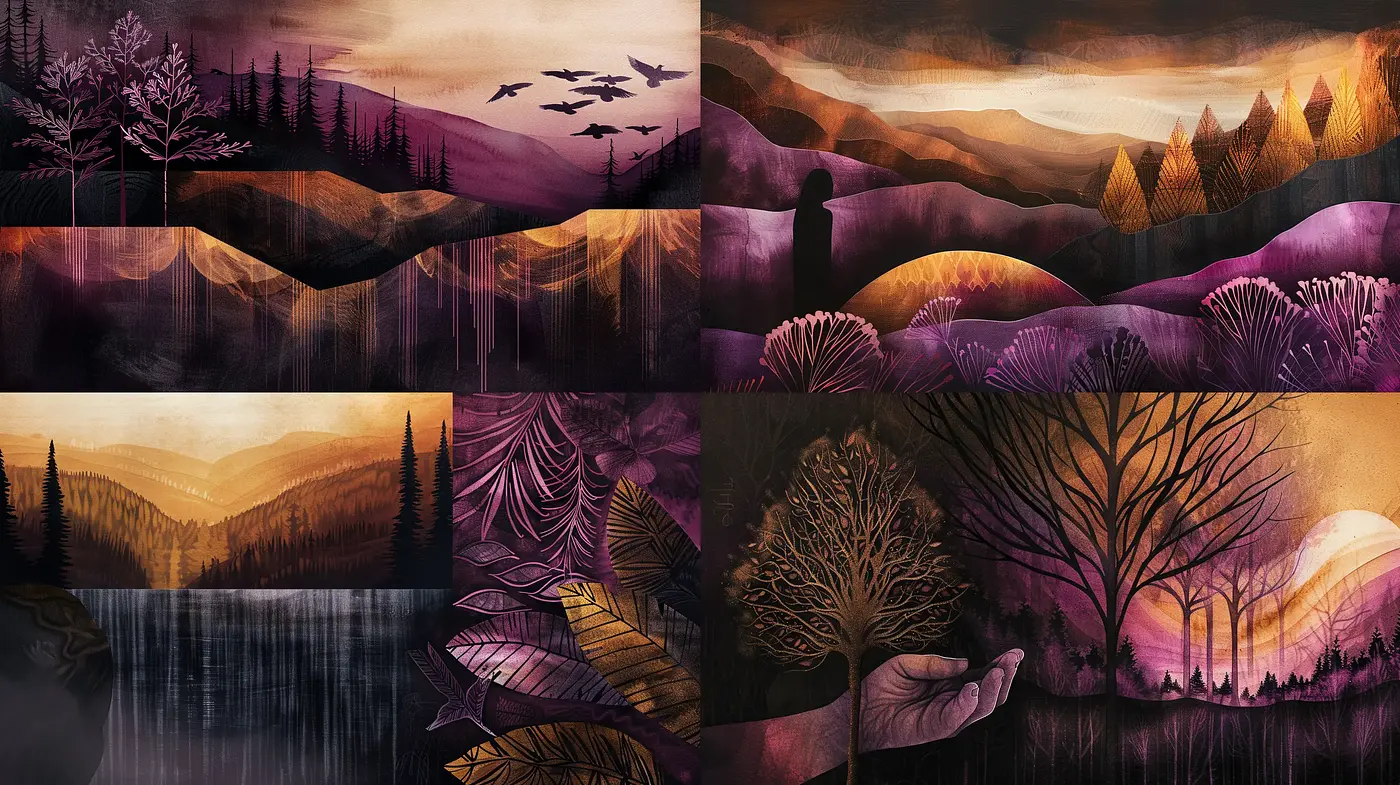Twilight Essence in Harmonious Earth Tones - Midjourney sref style