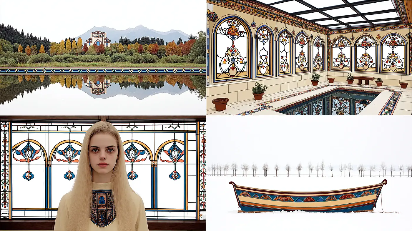 Diverse Visual Narratives Blending Architectural Elegance and Ethereal Portraiture - Midjourney sref style