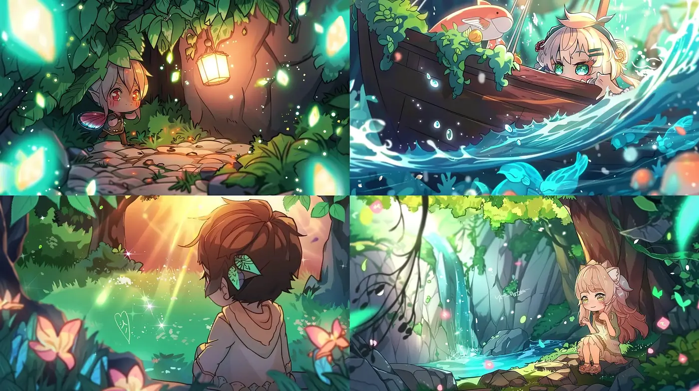 Enchanted Fantasy Garden: A Luminous Anime-Inspired Dreamscape - Midjourney sref style