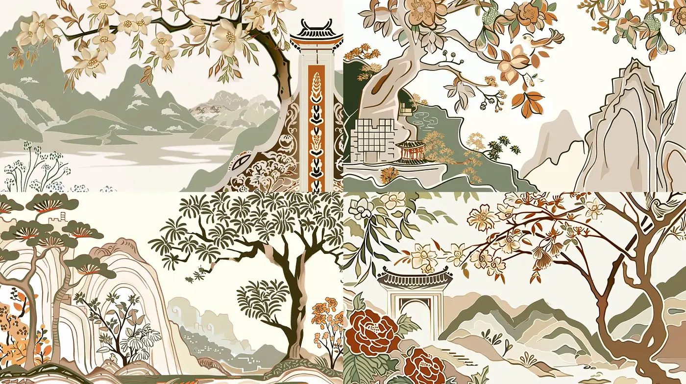 Ethereal Vistas of Serene Traditional Asian Gardens - Midjourney sref style