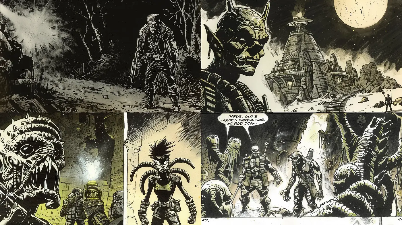 Nocturnal Hues of a Dark Fantasy Graphic Novel - Midjourney sref style
