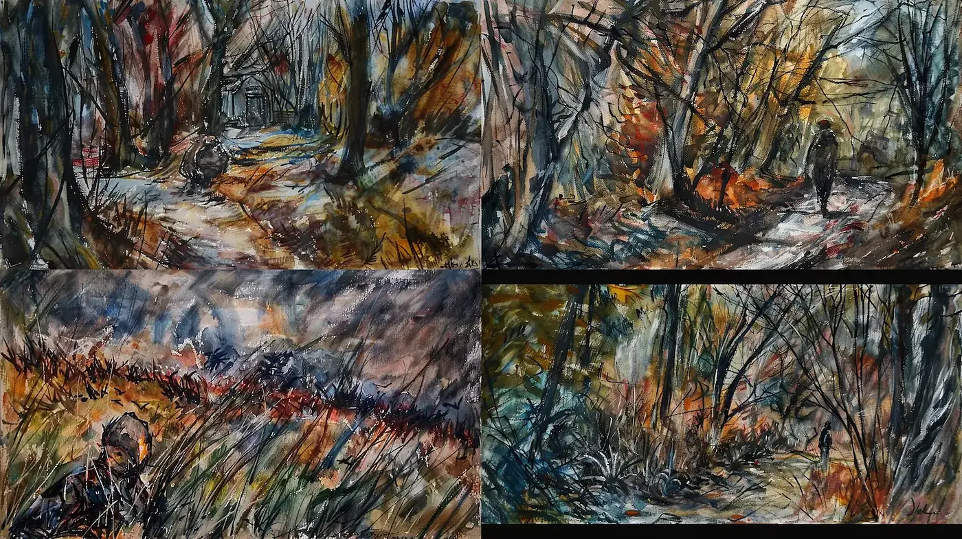 Expressive and textured landscapes with emotive tones - Midjourney sref style