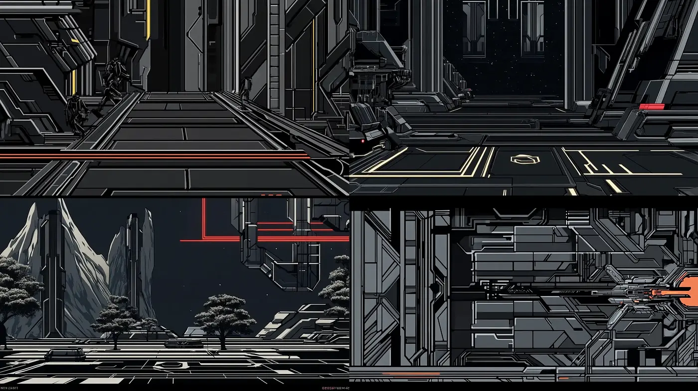 Futuristic Linear Architectural Impressions with a Monochrome Essence - Midjourney sref style