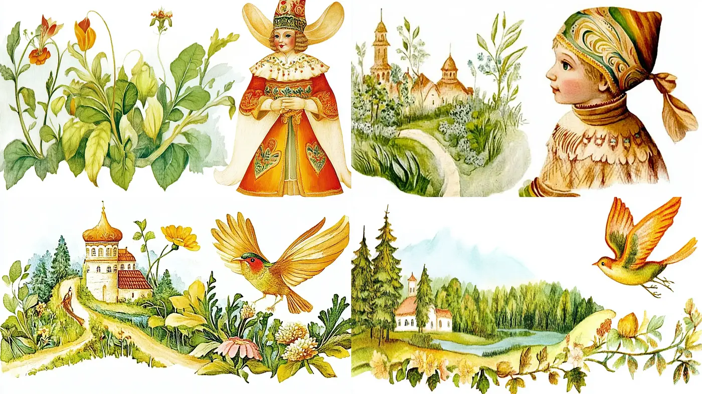 Folksy Illustrative Charm with Pastoral Elegance - Midjourney sref style