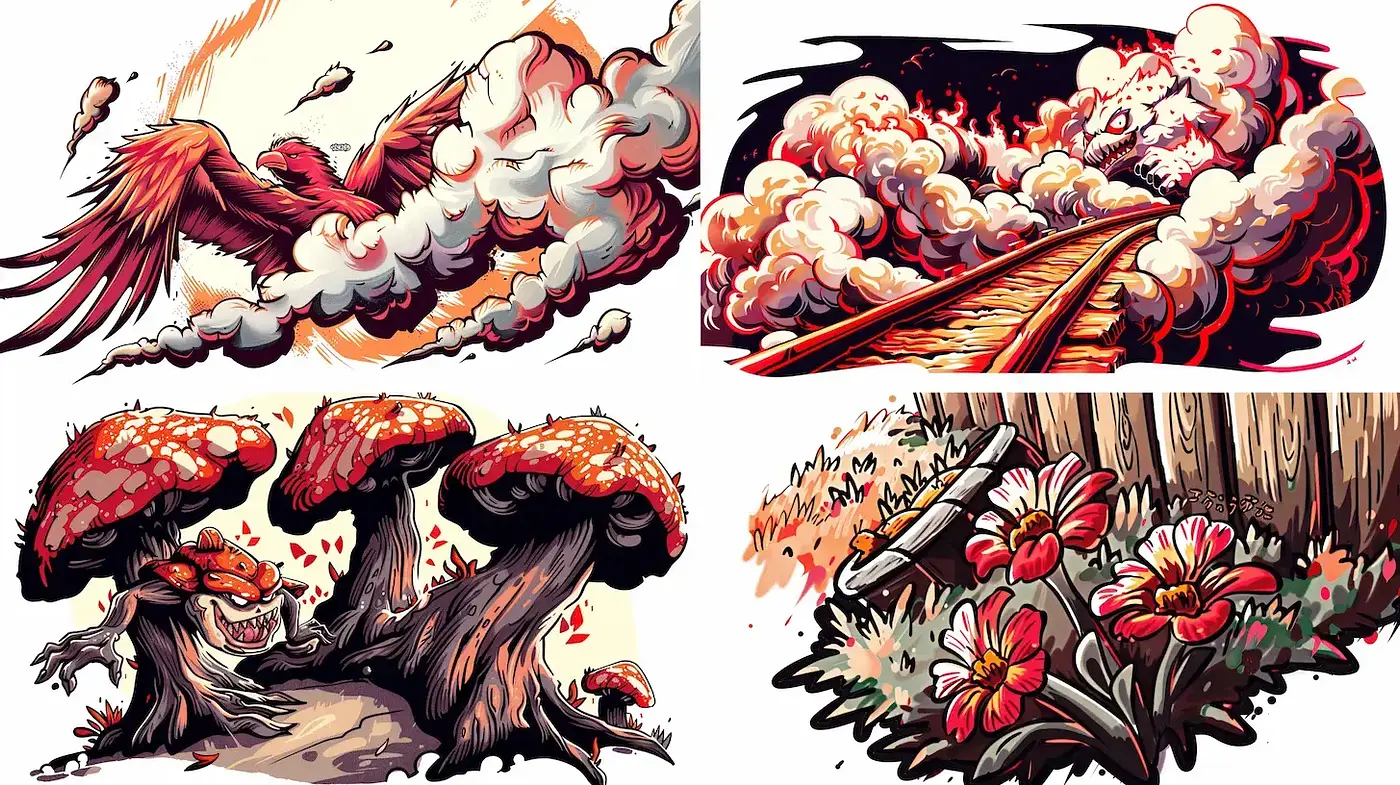 Dynamic Brushwork with Saturated Palette in Illustrative Natural Scenes - Midjourney sref style