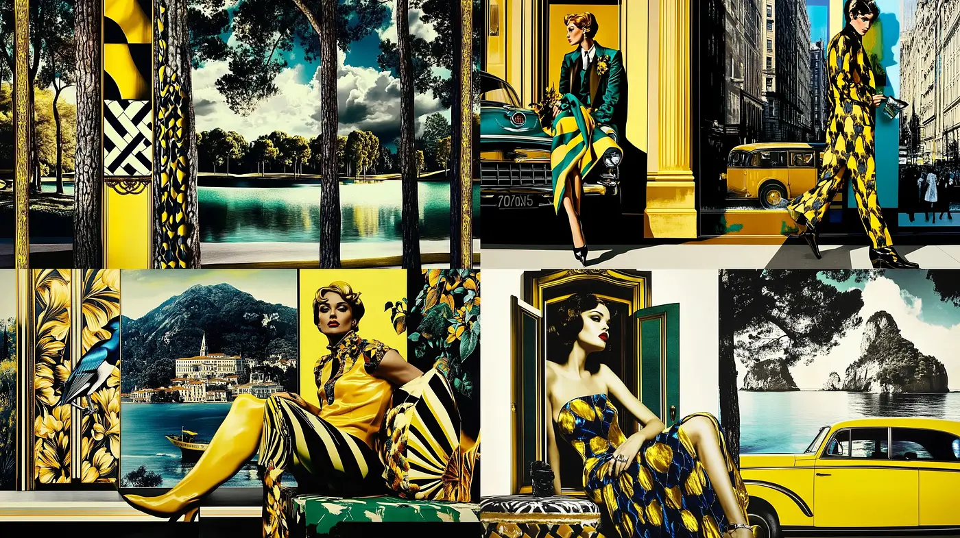 Luminous Retro Portraiture with Vivid Contrasts and Botanical Motifs - Midjourney sref style