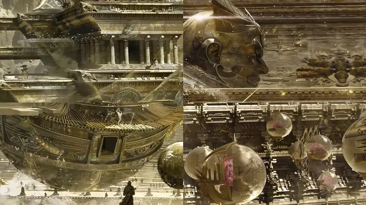 Futuristic architectural surrealism infused with intricate details - Midjourney sref style