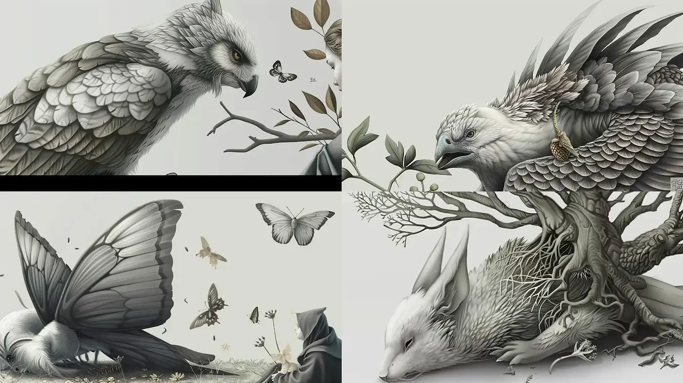 Ethereal Fusion of Fauna and Flora with a Surreal Undertone - Midjourney sref style